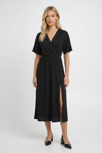 Diane | Wrap V-Neck Midi Dress with Short Sleeves and Slit