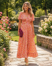 Donna | Floral Wrap V-Neck Maxi Dress with Flutter Sleeves