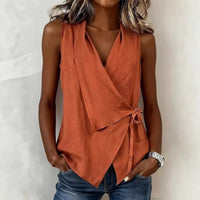 Donna | Wrap Front Sleeveless Blouse With Tie Waist Detail