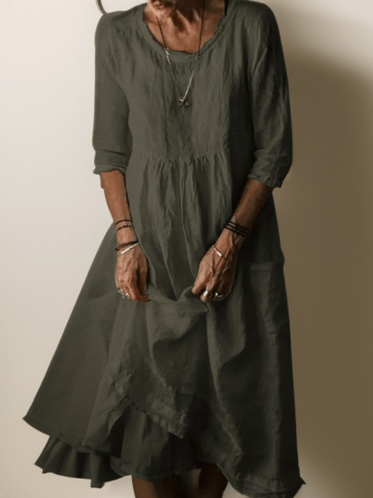 Elaine | Linen Maxi Dress With Asymmetric Hem