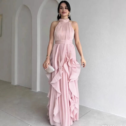 Gail | Elegant Halter Ruffle Maxi Dress