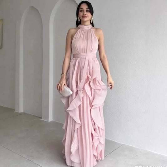 Gail | Elegant Halter Ruffle Maxi Dress