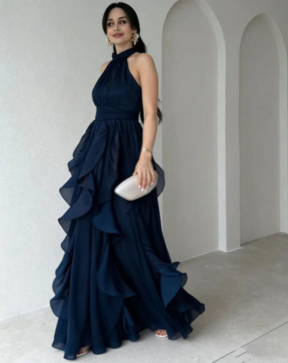 Gail | Elegant Halter Ruffle Maxi Dress