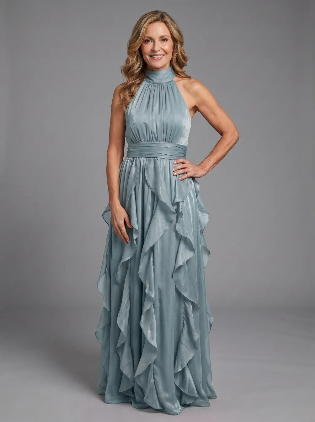 Gail | Elegant Halter Ruffle Maxi Dress