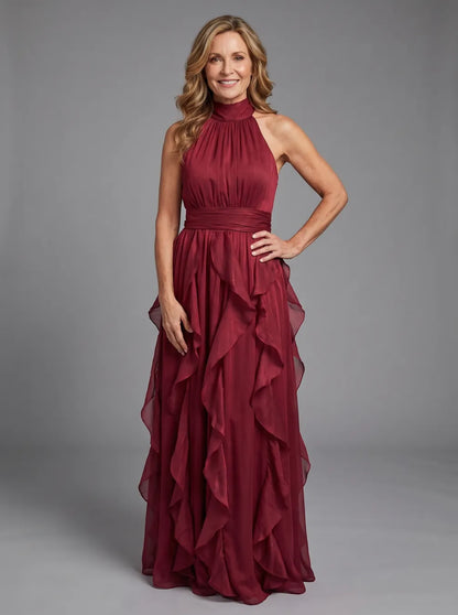 Gail | Elegant Halter Ruffle Maxi Dress