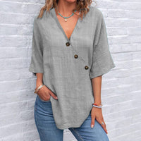 Gloria | Relaxed V-Neck Blouse with Asymmetric Buttons