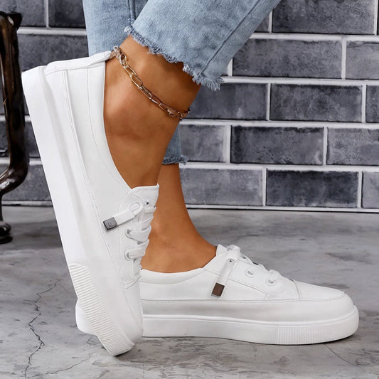 Heather | Lace-Up Platform White Sneakers