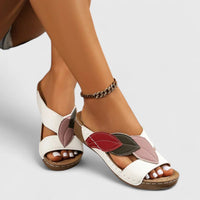 Jennifer | Wedge Sandals with Crisscross Straps and Leaf Detail