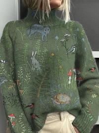 Janice | Turtleneck Animal Print Knit Sweater