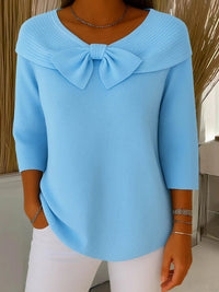 Jean | Bow Neck Ribbed Knit Sweater