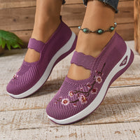 Jennifer | Casual Women's Fashion Floral Embroidered Mary Jane Sneakers