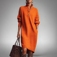 Jennifer | Relaxed Knit Sweater Dress with Polo Collar