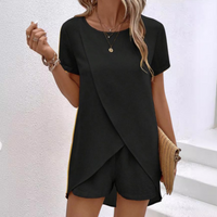 Jennifer | Wrap Front Two-Piece Shorts Set with Contrast Stripe