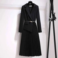 Jill | Belted Blazer Midi Dress with Pleated Skirt