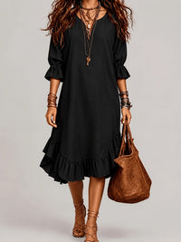 Joan | Ruffle Sleeve Midi Dress with V-Neck