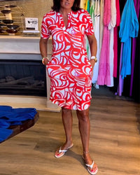 Joan | Split Neck Abstract Print Midi Dress