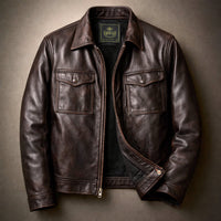 John | Leather Jacket with Relaxed Fit and Zip Front