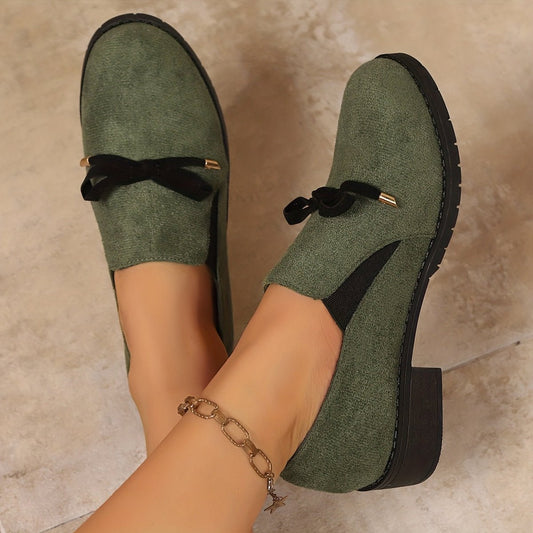 Joyce | Bow Accent Low Block Heel Loafers