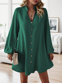 Joyce | Button Front V-Neck Long Sleeve Shirt Dress