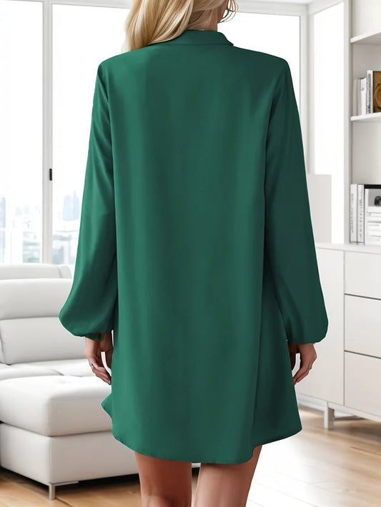 Joyce | Button Front V-Neck Long Sleeve Shirt Dress