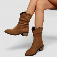 Joyce | Slouchy Suede Western Boots with Block Heel