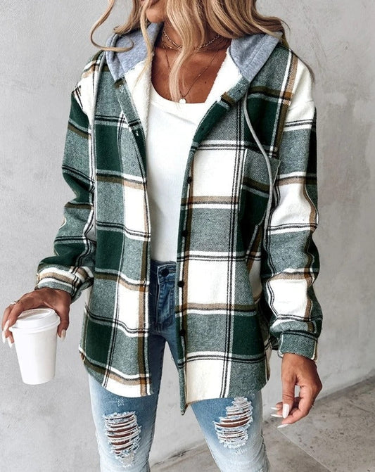 Judy | Plaid Hooded Button-Front Shacket