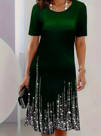 Judy | Sequin Ombre Hem Short Sleeve Midi Dress