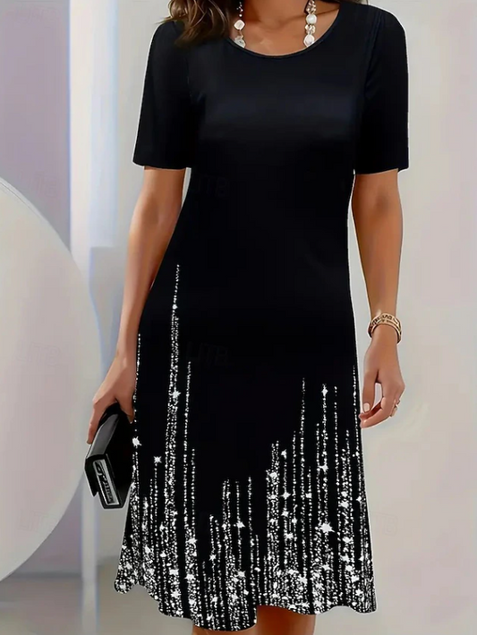 Judy | Sequin Ombre Hem Short Sleeve Midi Dress