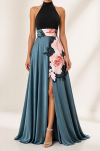 Julie | Elegant Halter Floral Slit Maxi Dress