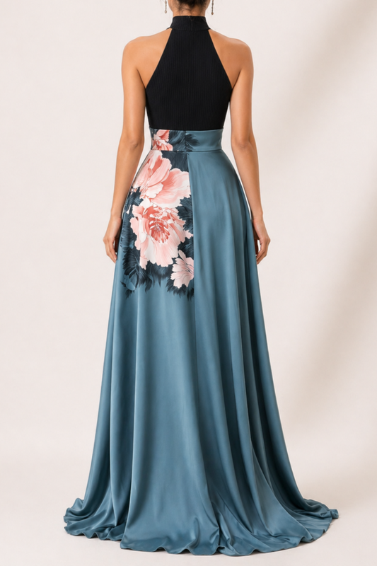 Julie | Elegant Halter Floral Slit Maxi Dress