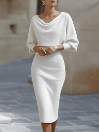Kathleen | Cowl Neck Batwing Midi Dress