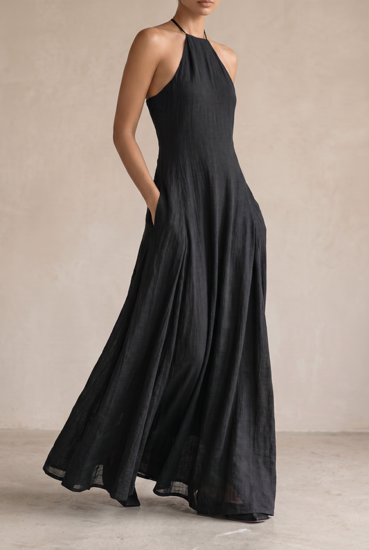 Kathleen | Halter Neck Linen Maxi Dress