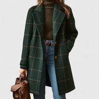 Kathleen | Windowpane Plaid Long Wool Coat