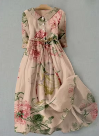 Kathy | Floral Maxi Dress with Tie Waist and Collar