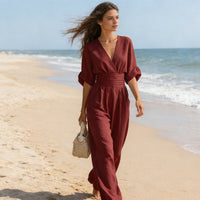 Kelly | Elegant Wide-Leg Jumpsuit with V-Neck and Dolman Sleeves