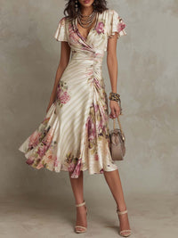 Kelly | Floral Wrap Midi Dress with Ruched Waist