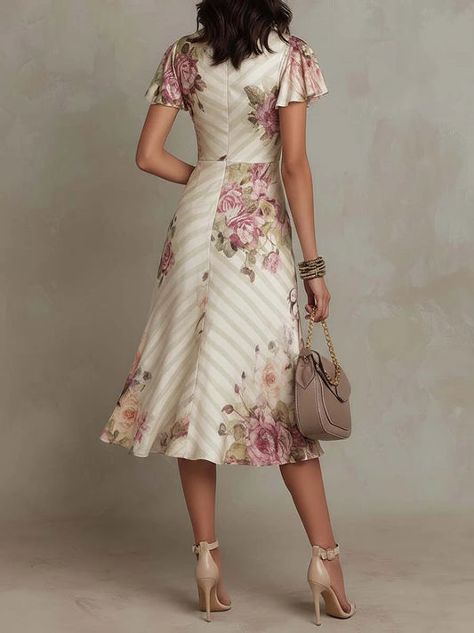 Kelly | Floral Wrap Midi Dress with Ruched Waist