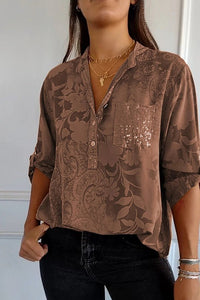 Kelly | Sequin Pocket Floral Print Blouse