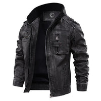 Kevin | Stand Collar Multi-Pocket Leather Jacket