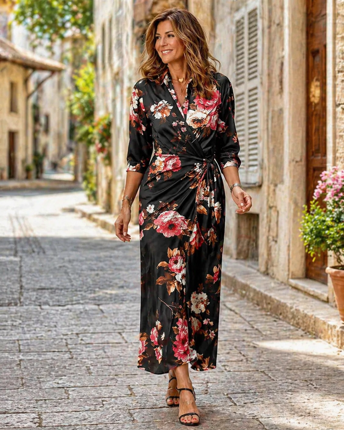 Kimberly | Classic Chain Print Wrap Maxi Dress