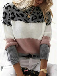 Kimberly | Colorblock Leopard Print Knit Sweater
