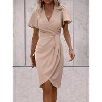 Kimberly | Elegant Wrap V-Neck Midi Dress with Flutter Sleeves