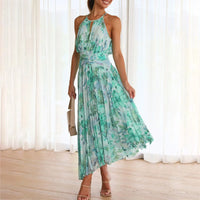 Kimberly | Halter Floral Print Pleated Maxi Dress
