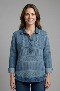 Kimberly | Textured Knit Polo Shirt with Button Placket