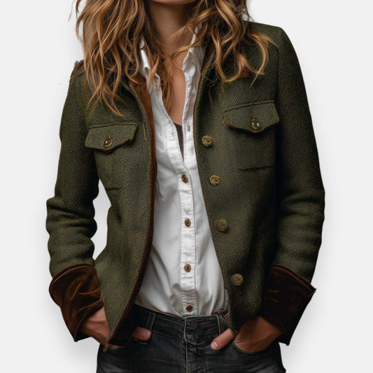 Laura | Herringbone Tweed Jacket with Velvet Cuffs
