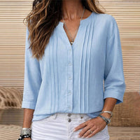 Laura | Pleated Button-Front V-Neck Blouse