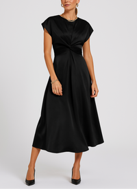 Laura | Satin Cocktail Midi Dress with Twist Front