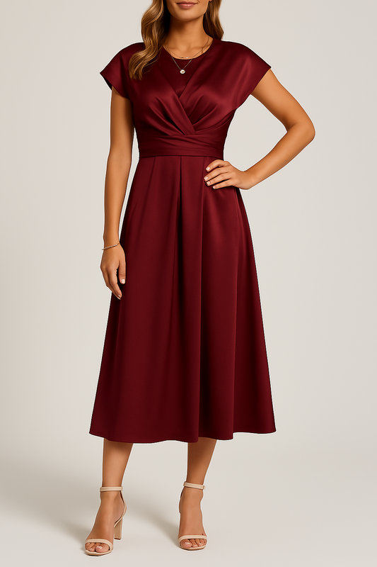 Laura | Satin Cocktail Midi Dress with Twist Front