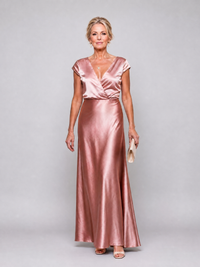 Linda | Metallic Wrap Maxi Dress with Cap Sleeves