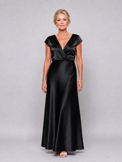Linda | Metallic Wrap Maxi Dress with Cap Sleeves